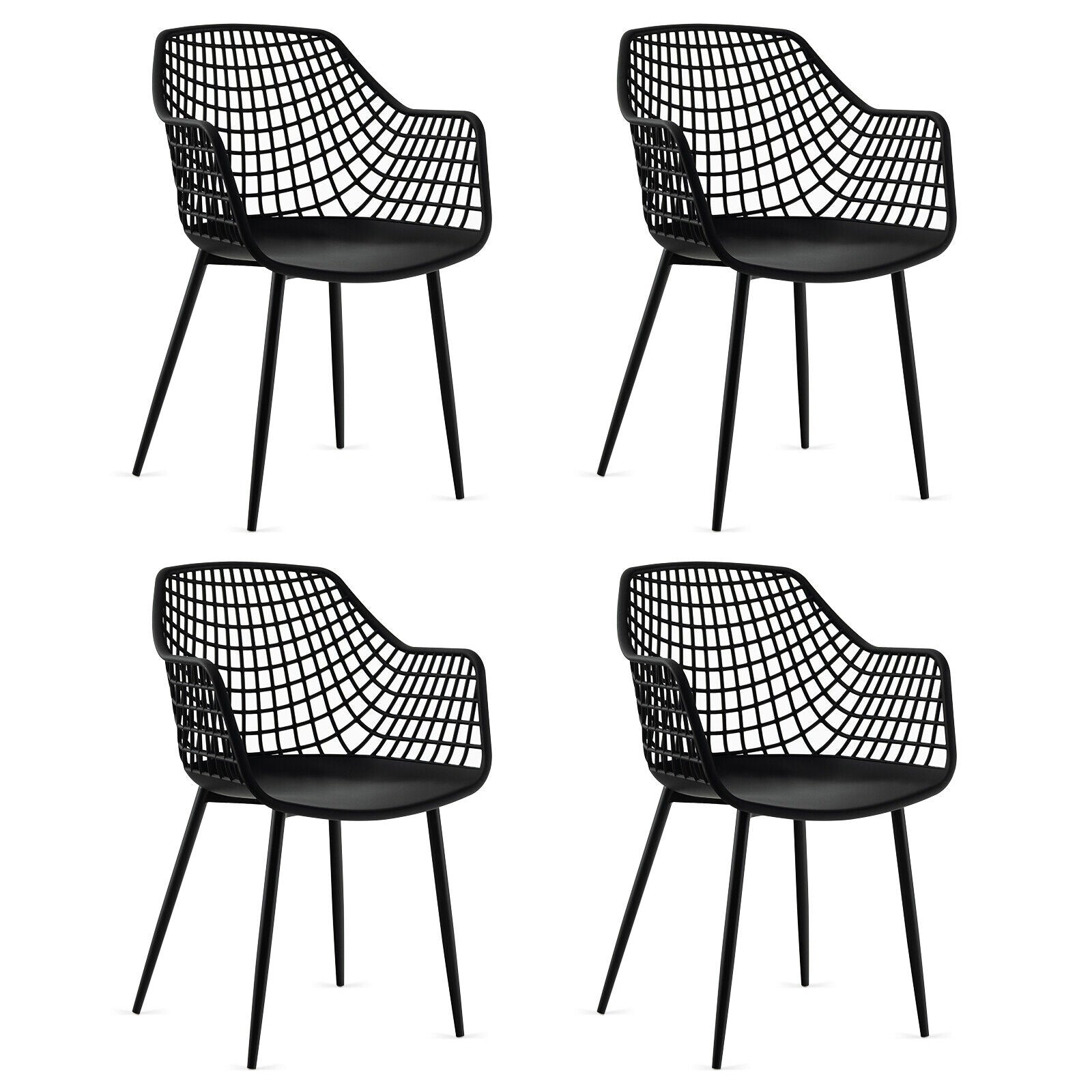 Set of 4 Heavy Duty Modern Dining Chairs, Airy Hollow Backrest, Black Dining Chairs Black at Gallery Canada