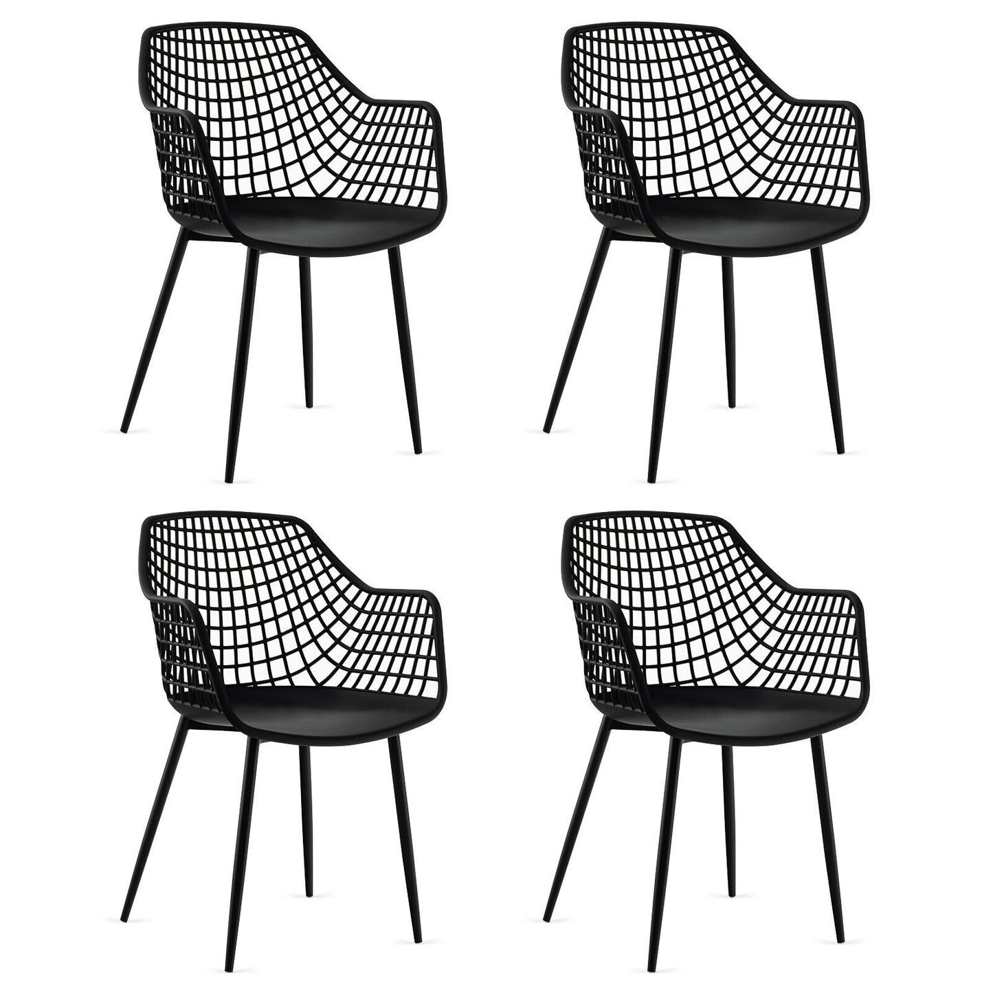Set of 4 Heavy Duty Modern Dining Chairs, Airy Hollow Backrest, Black Dining Chairs Black at Gallery Canada