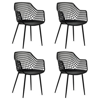 Set of 4 Heavy Duty Modern Dining Chairs, Airy Hollow Backrest, Black Dining Chairs Black at Gallery Canada
