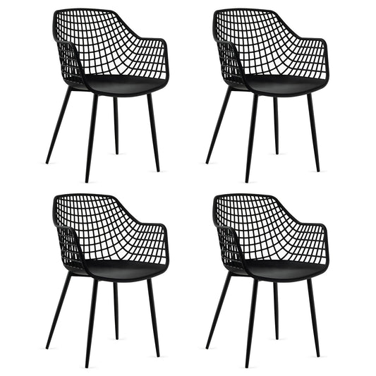 Set of 4 Heavy Duty Modern Dining Chairs, Airy Hollow Backrest, Black Dining Chairs Black at Gallery Canada