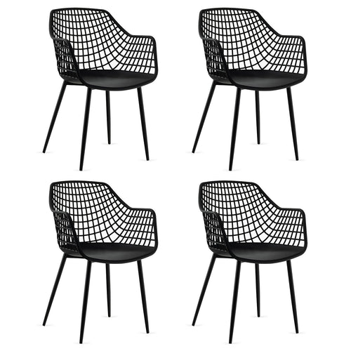 Set of 4 Heavy Duty Modern Dining Chairs, Airy Hollow Backrest, Black