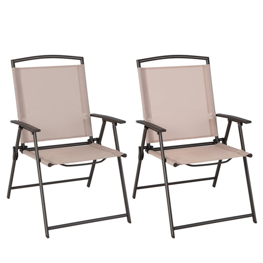 Set Of 2 Patio Dining Chairs With Armrests, Rustproof Steel Frame, Beige