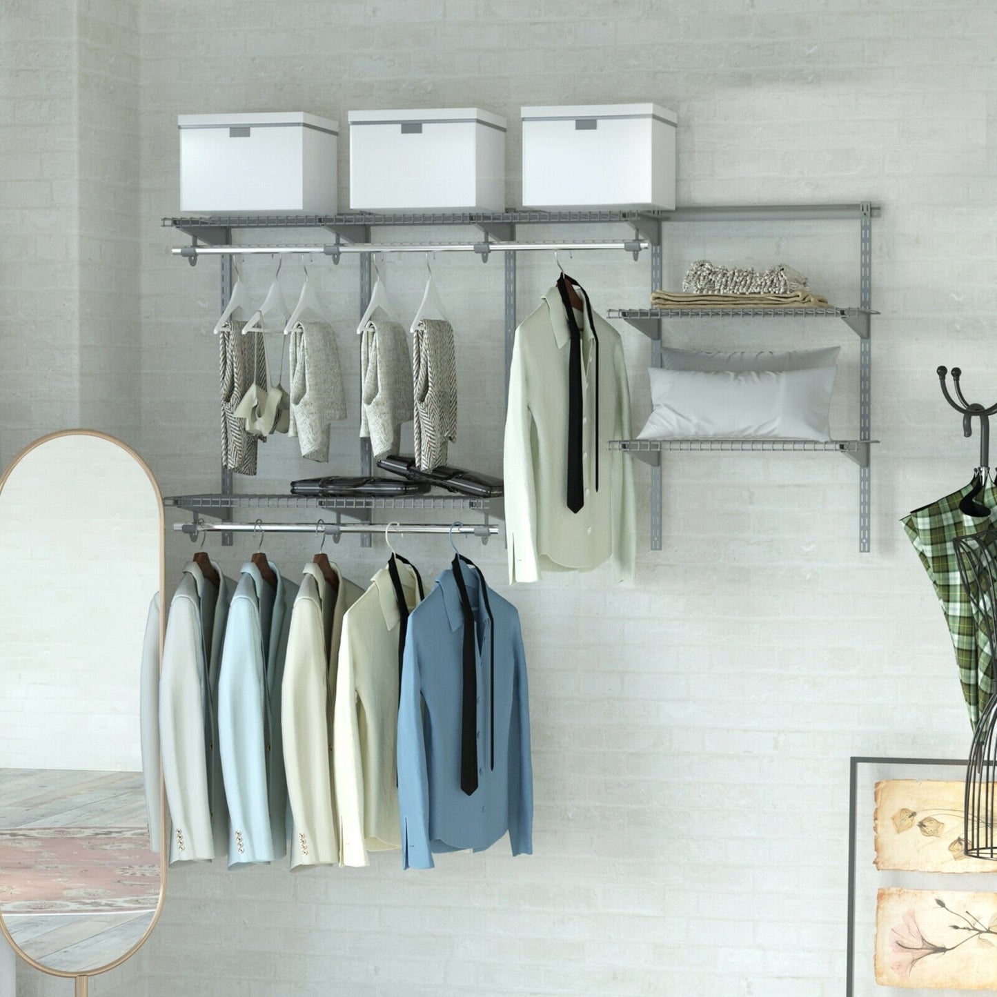 3 to 6 Feet Wall-Mounted Closet System Organizer Kit with Hang Rod, Gray at Gallery Canada