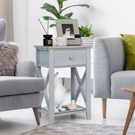 Sofa Side End Table with Drawer and Shelf, Gray - Gallery Canada