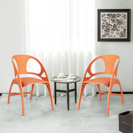 Folding Dining Chairs Set of 2 with Armrest and High Backrest, Orange - Gallery Canada