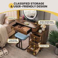 Thumbnail for Vanity Table Set with 3-Color Lighted Mirror and Charging Station - Gallery View 6 of 10