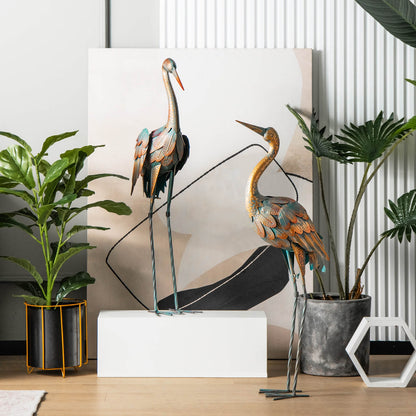 Set Of 2 Standing Metal Crane Garden Statues, Copper Outdoor Decor at Gallery Canada