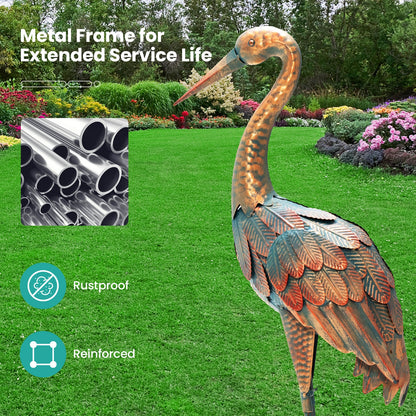 Set Of 2 Standing Metal Crane Garden Statues, Copper Outdoor Decor at Gallery Canada