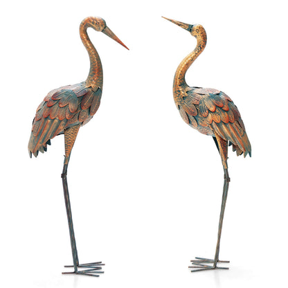 Set Of 2 Standing Metal Crane Garden Statues, Copper Outdoor Decor at Gallery Canada