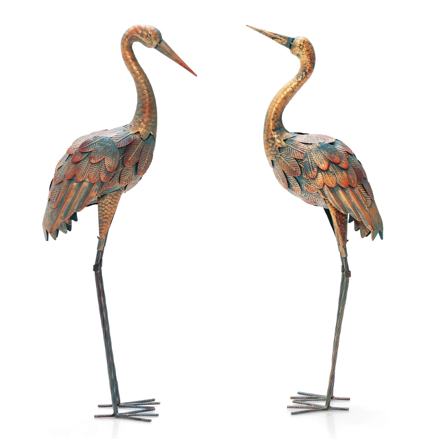 Set Of 2 Standing Metal Crane Garden Statues, Copper Outdoor Decor Copper at Gallery Canada