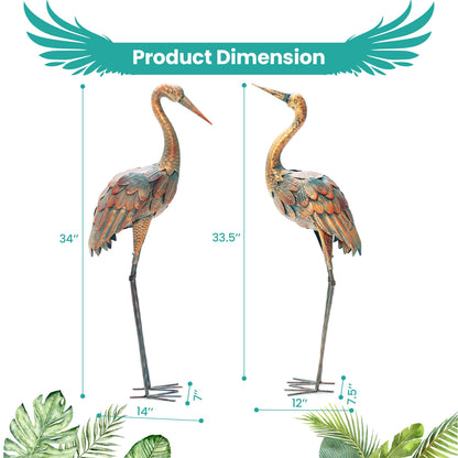Set Of 2 Standing Metal Crane Garden Statues, Copper Outdoor Decor at Gallery Canada
