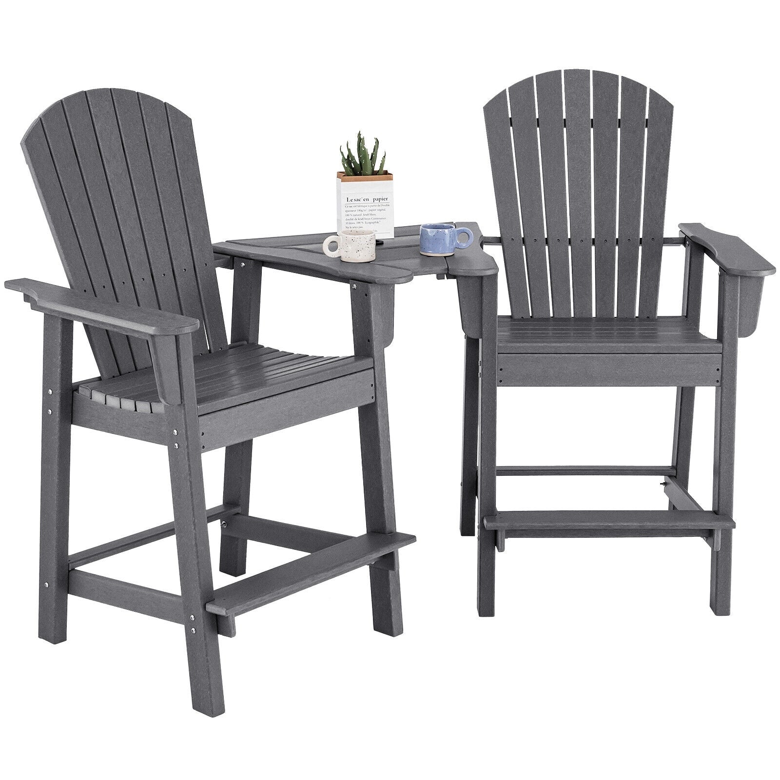 2 HDPE Tall Adirondack Chairs With Middle Tray, Gray Adirondack Chairs Gray at Gallery Canada