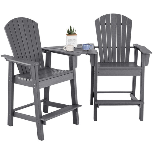 2 HDPE Tall Adirondack Chairs With Middle Tray, Gray