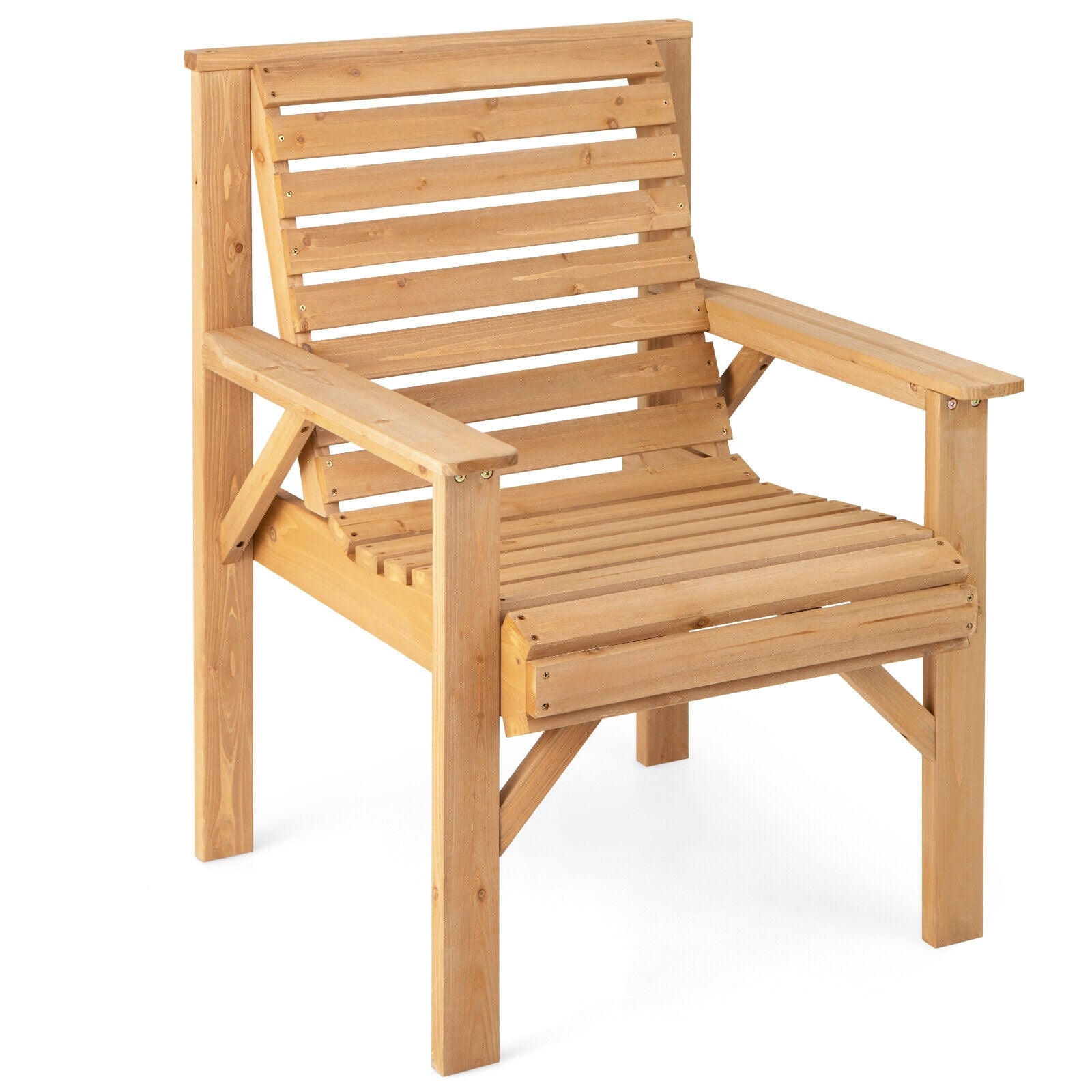 Outdoor Solid Fir Wood Chair with Inclined Backrest, Natural Patio Dining Chairs at Gallery Canada