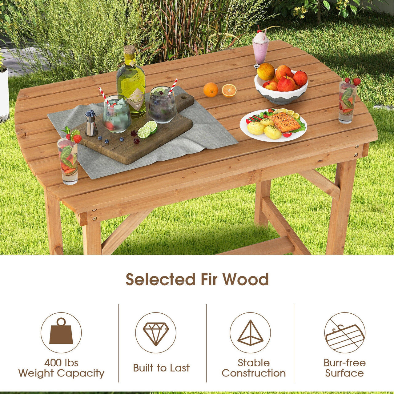 Outdoor Fir Wood Dining Table with 1.5 Inch Umbrella Hole - Gallery View 3 of 10