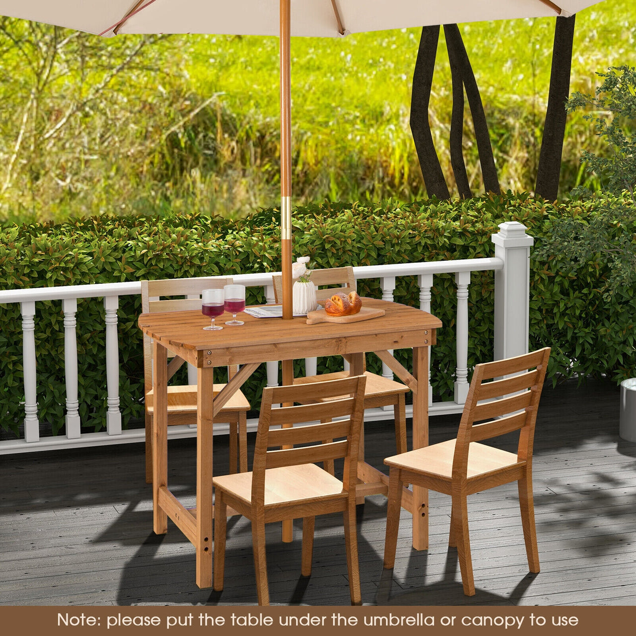 Outdoor Fir Wood Dining Table with 1.5 Inch Umbrella Hole - Gallery View 8 of 10