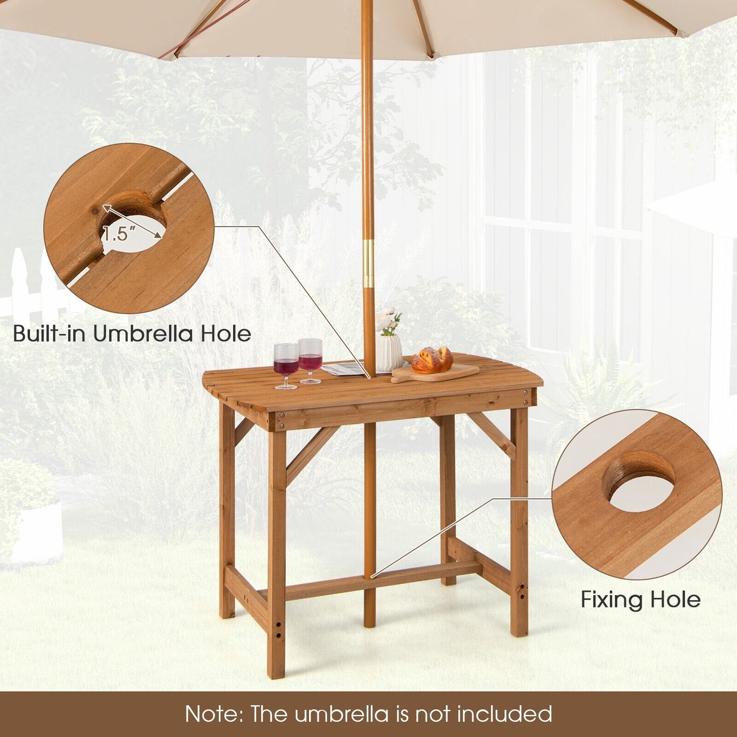 Outdoor Fir Wood Dining Table with 1.5 Inch Umbrella Hole, Natural - Gallery Canada