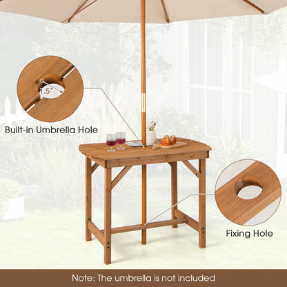 Outdoor Fir Wood Dining Table with 1.5 Inch Umbrella Hole, Natural - Gallery Canada