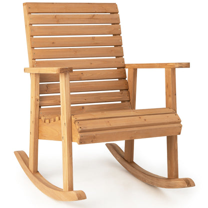 Outdoor Fir Wood Rocking Chair with High Backrest, Natural Patio Rocking Chairs & Gliders Natural at Gallery Canada