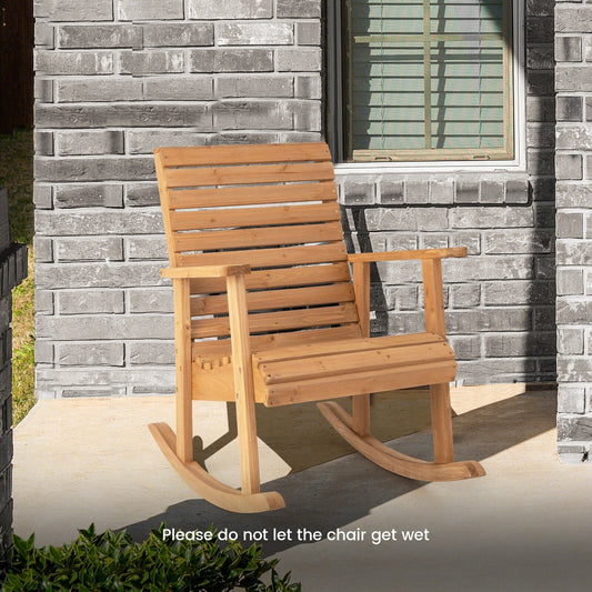 Outdoor Fir Wood Rocking Chair with High Backrest, Natural - Gallery Canada