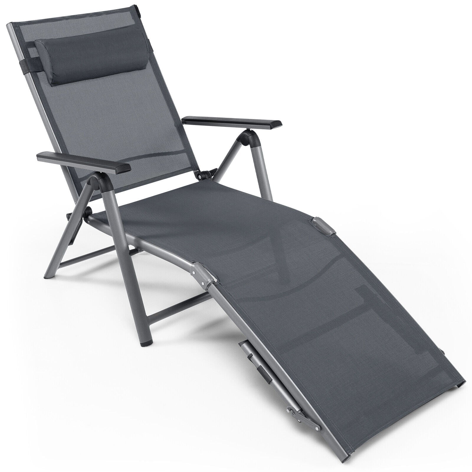Outdoor Aluminum Chaise Lounge Chair with Quick-Drying Fabric, Gray Outdoor Chaise Lounges Gray at Gallery Canada
