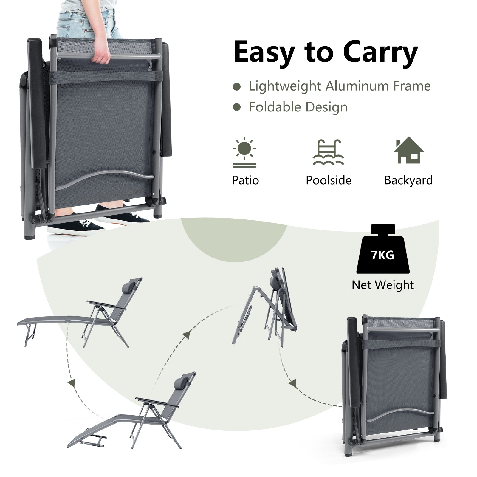 Outdoor Aluminum Chaise Lounge Chair with Quick-Drying Fabric, Gray Outdoor Chaise Lounges at Gallery Canada