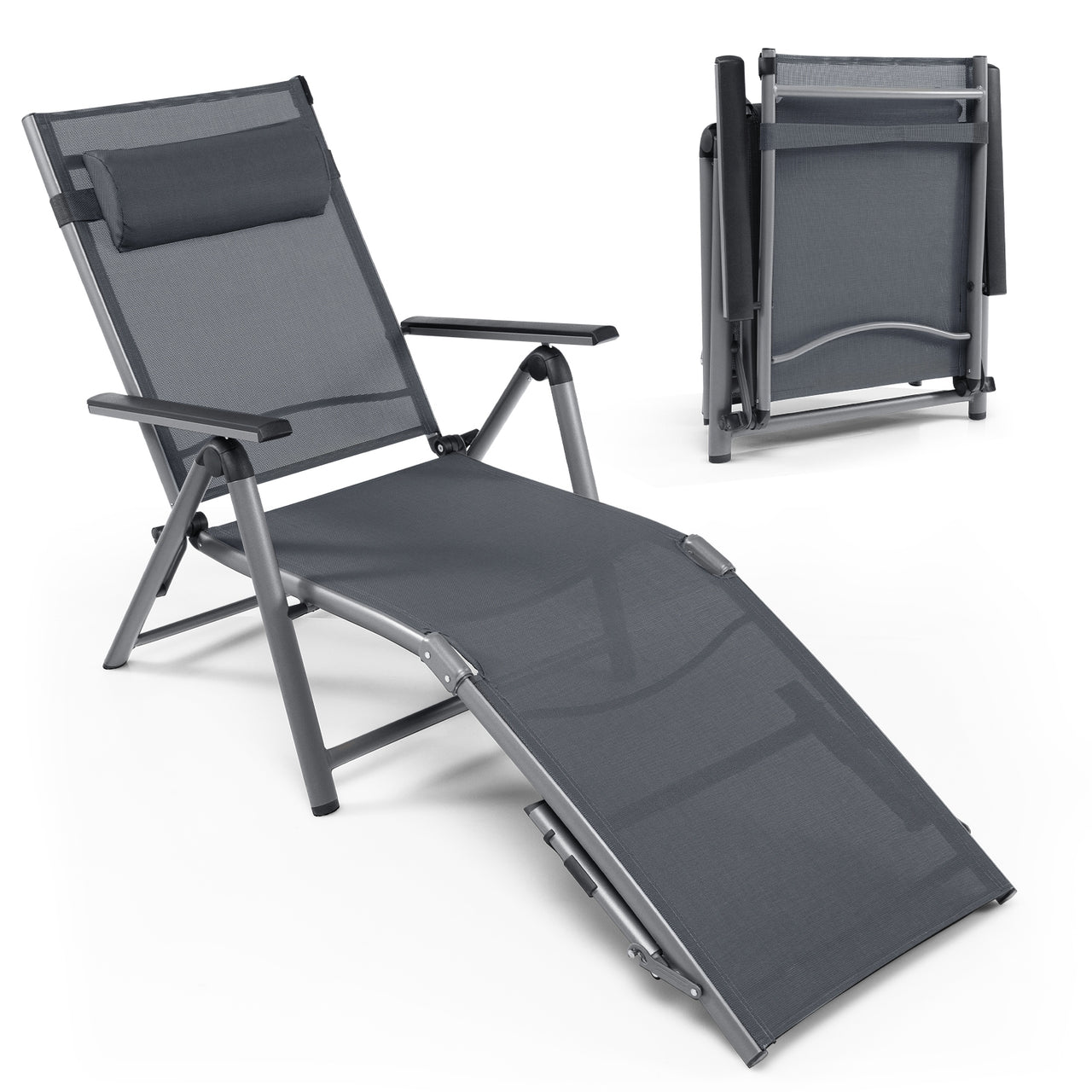 Outdoor Aluminum Chaise Lounge Chair with Quick-Drying Fabric - Gallery View 9 of 12