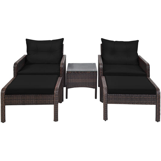 5 Piece Patio Rattan Sofa Ottoman Set, Black Patio Furniture Sets Black at Gallery Canada