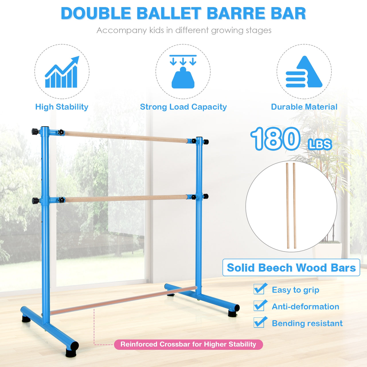 47 Inch Double Ballet Barre with Anti-Slip Footpads - Gallery View 5 of 8