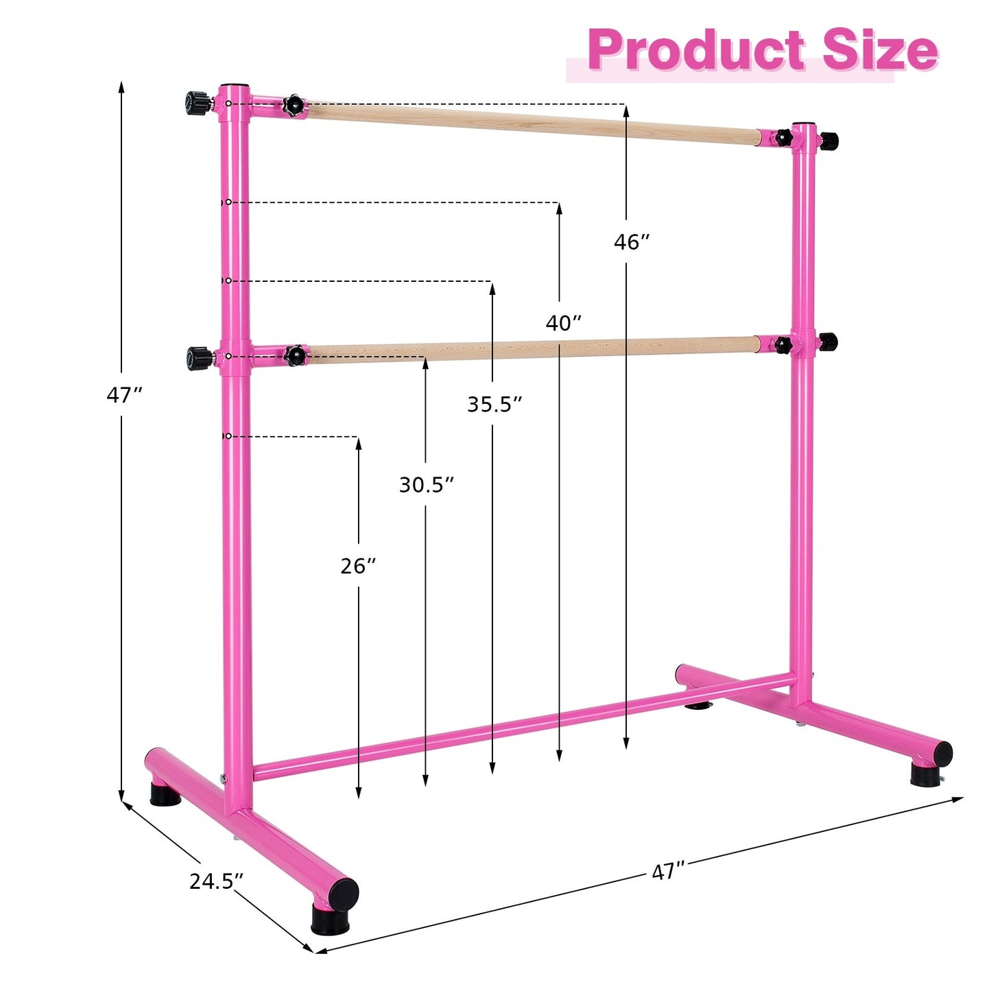47 Inch Double Ballet Barre with Anti-Slip Footpads, Pink