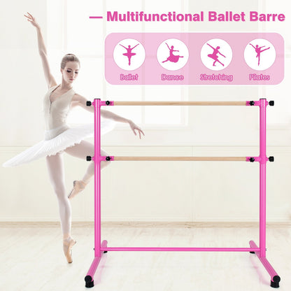 47 Inch Double Ballet Barre with Anti-Slip Footpads, Pink - Gallery Canada