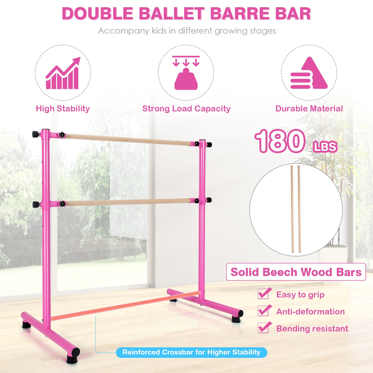 47 Inch Double Ballet Barre with Anti-Slip Footpads - Gallery View 11 of 11