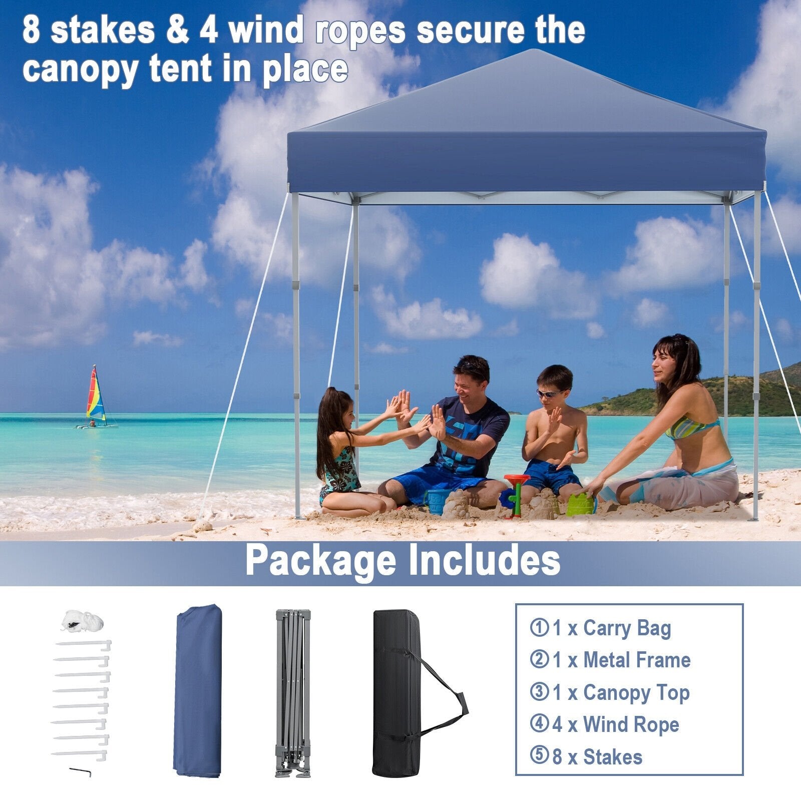 6.6 x 6.6 Feet Outdoor Pop-up Canopy Tent with UPF 50+ Sun Protection, Blue - Gallery Canada