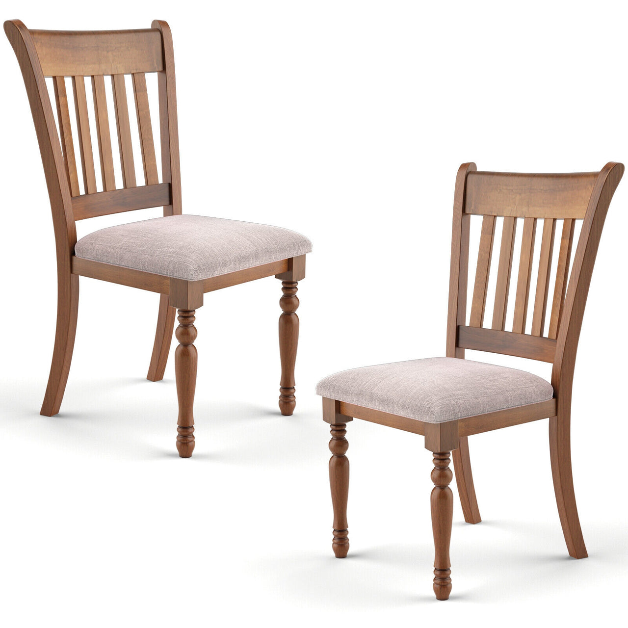 2 Pieces Vintage Wooden Upholstered Dining Chair Set with Padded Cushion - Gallery View 8 of 11