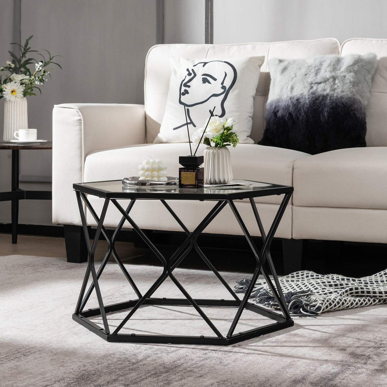 Modern Accent Geometric Glass Coffee Table - Gallery View 6 of 9