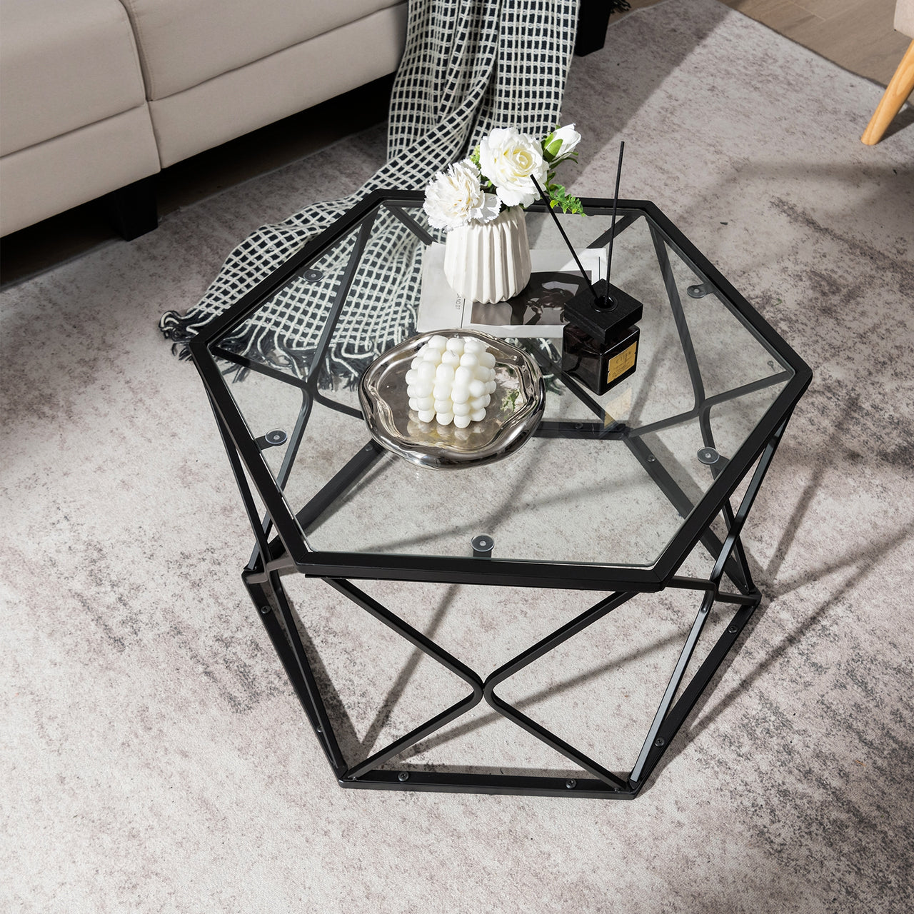 Modern Accent Geometric Glass Coffee Table - Gallery View 7 of 9
