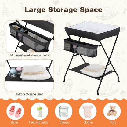 Baby Storage Folding Diaper Changing Table, Black at Gallery Canada