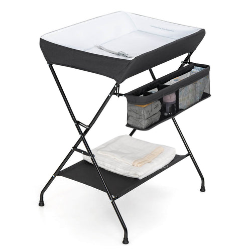 Baby Storage Folding Diaper Changing Table, Black