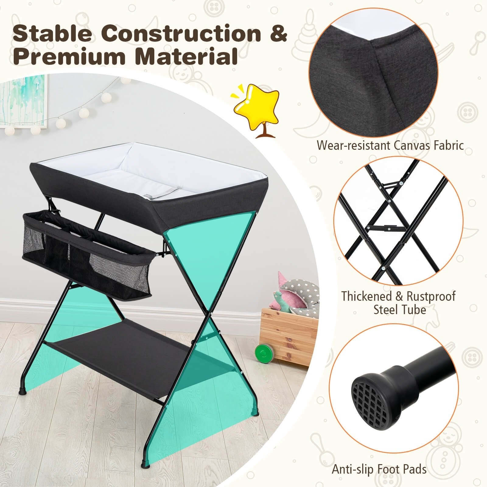 Baby Storage Folding Diaper Changing Table, Black at Gallery Canada