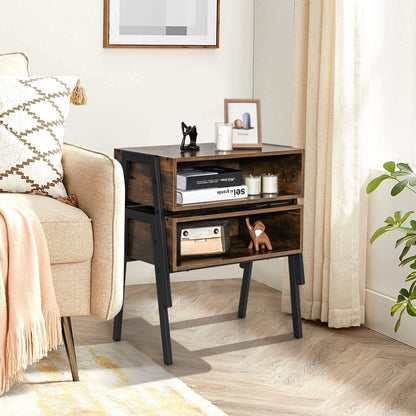 1 Piece Stackable Night Stand Shelf Accent Table with Metal Frame, Rustic Brown Nightstands at Gallery Canada