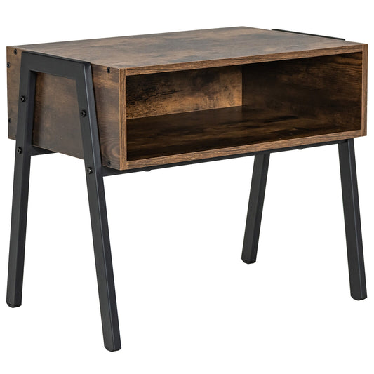 Stackable Night Stand Shelf Accent Table, Metal Frame, Rustic Brown
