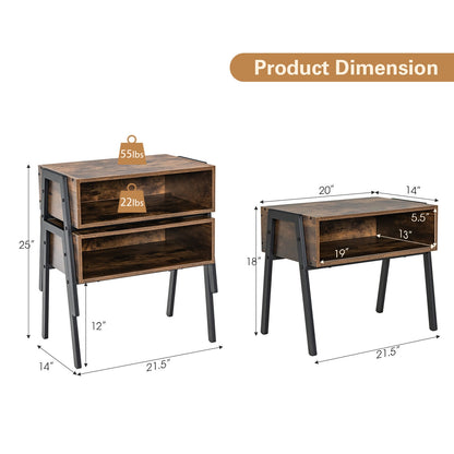 1 Piece Stackable Night Stand Shelf Accent Table with Metal Frame, Rustic Brown Nightstands at Gallery Canada