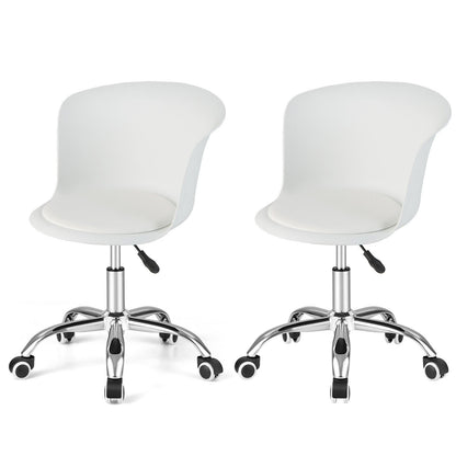Set of 2 Office Desk Chair with Ergonomic Backrest and Soft Padded PU Leather Seat, White - Gallery Canada