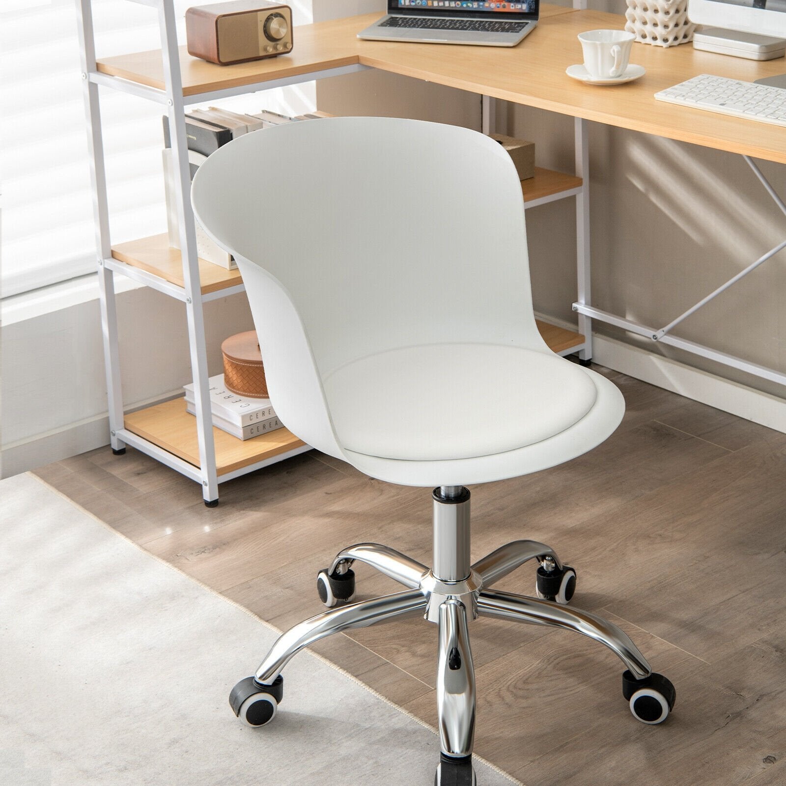 Set of 2 Office Desk Chair with Ergonomic Backrest and Soft Padded PU Leather Seat, White - Gallery Canada