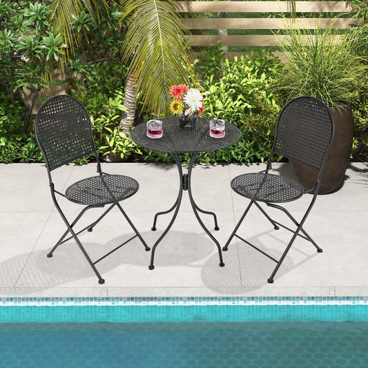 3 Pieces Patio Bistro Set Outdoor Conversation Furniture Table and Folding Chair, Black - Gallery Canada