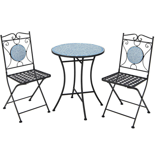 3 Pieces Patio Bistro Set Outdoor Furniture Mosaic Table Chairs, Black - Gallery Canada
