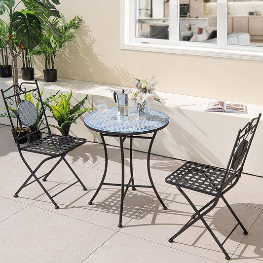 3 Pieces Patio Bistro Set Outdoor Furniture Mosaic Table Chairs, Black - Gallery Canada