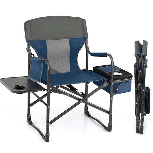 Folding Camping Directors Chair with Cooler Bag and Side Table, Blue