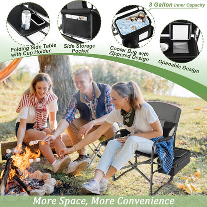 Folding Camping Directors Chair with Cooler Bag and Side Table, Black at Gallery Canada