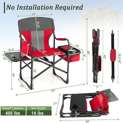 Folding Camping Directors Chair with Cooler Bag and Side Table, Red Camping Furniture at Gallery Canada